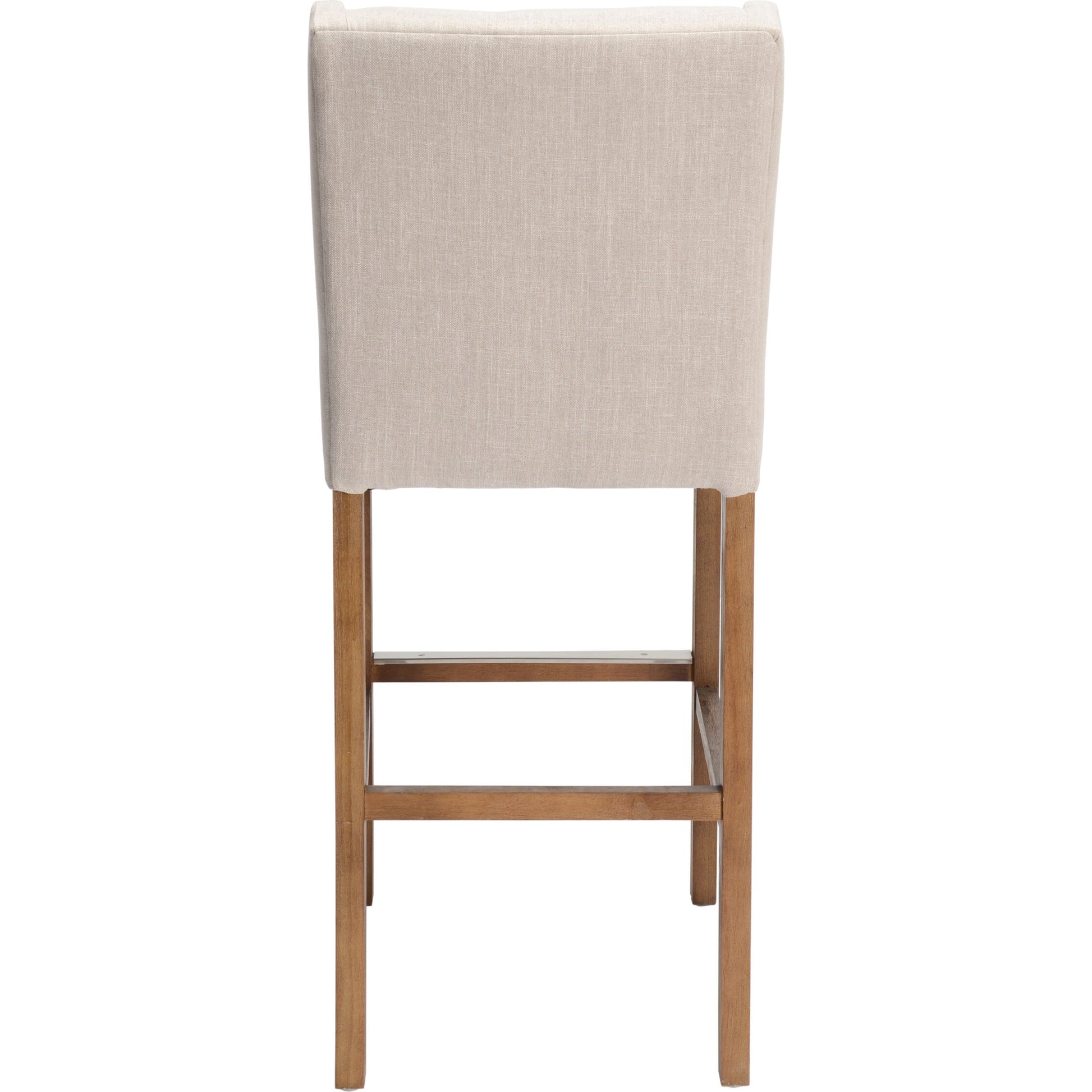 Karla Tufted Barstool by Kosas Home in gray. Made from blended upholstery (57% polyester 25% viscose 18% linen), rubber wood legs in a transitional style.