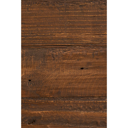 Porter Barstool by Kosas Home in rustic mahogany. Made from reclaimed pine top, iron legs in a modern style.
