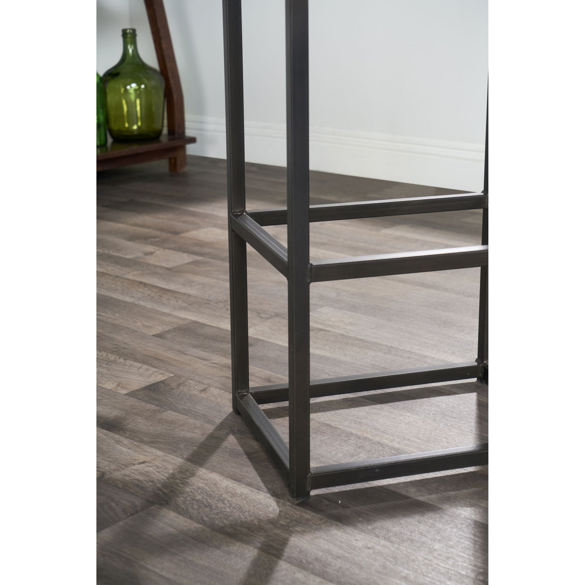 Porter Barstool by Kosas Home in rustic mahogany. Made from reclaimed pine top, iron legs in a modern style.