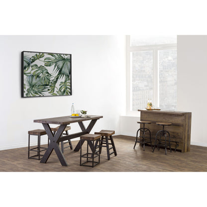 Porter Counter Stool by Kosas Home in rustic mahogany. Made from reclaimed pine top, iron legs in a modern style.