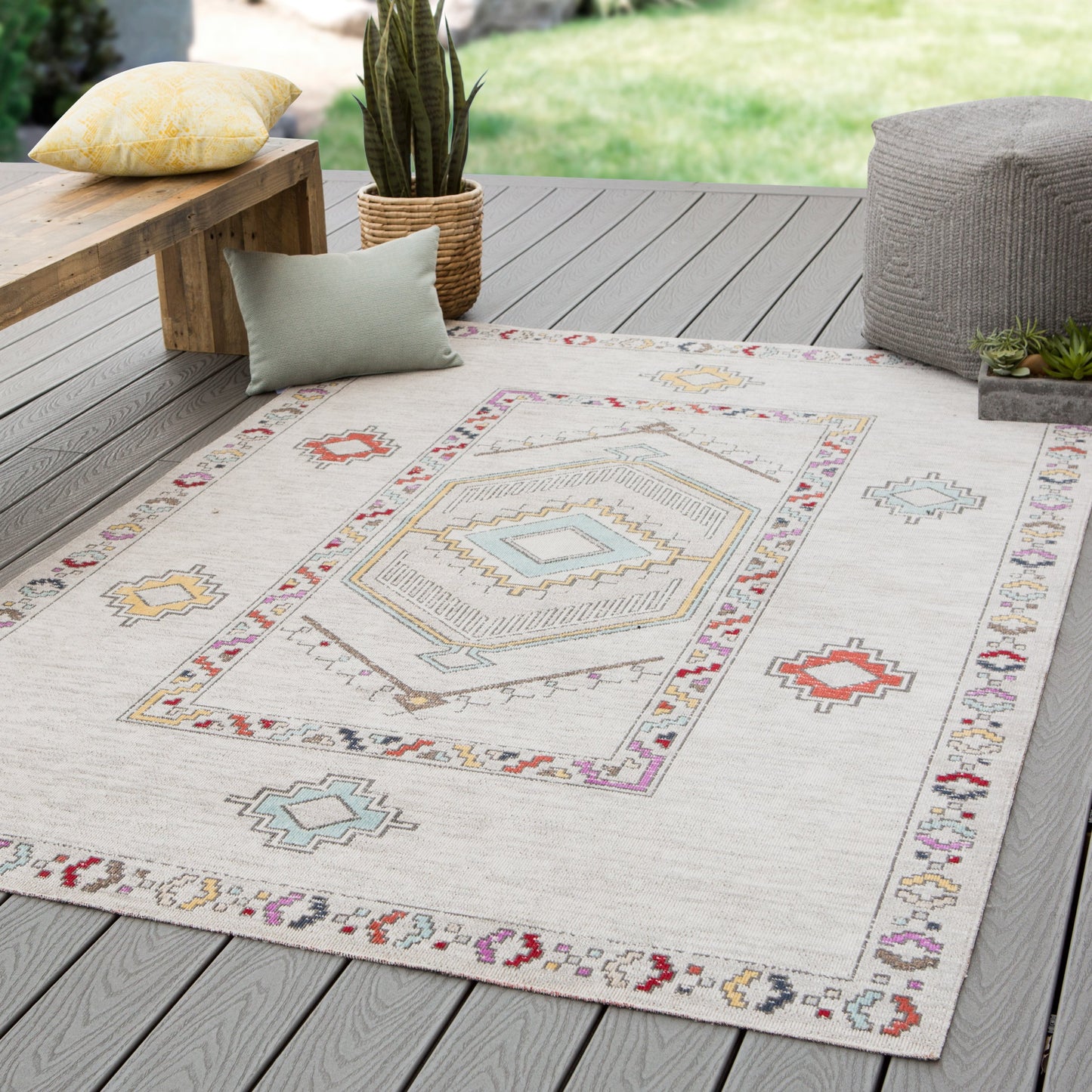 006 100157-42035,SR-816667 | Lifestyle | Polaris POL10 Indoor/Outdoor Rug by Jaipur Living in ivory, multicolor. Made from 100% polypropylene in a unique style.