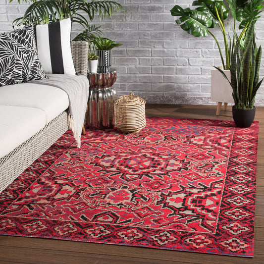 Seneca POL21 Indoor/Outdoor Rug by Jaipur Living in red, black. Made from 100% polypropylene in a unique style.