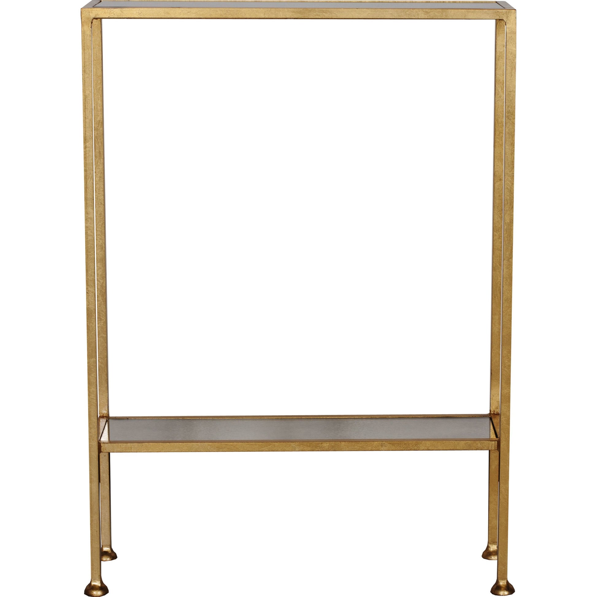 Porter Shelf by Worlds Away in gold leaf. Made from metal, glass in a transitional style.