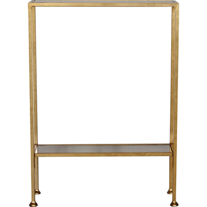 Porter Shelf by Worlds Away in gold leaf. Made from metal, glass in a transitional style.