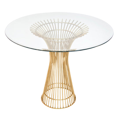 Powell Table Base by Worlds Away in gold leaf. Made from metal, glass in a modern style.