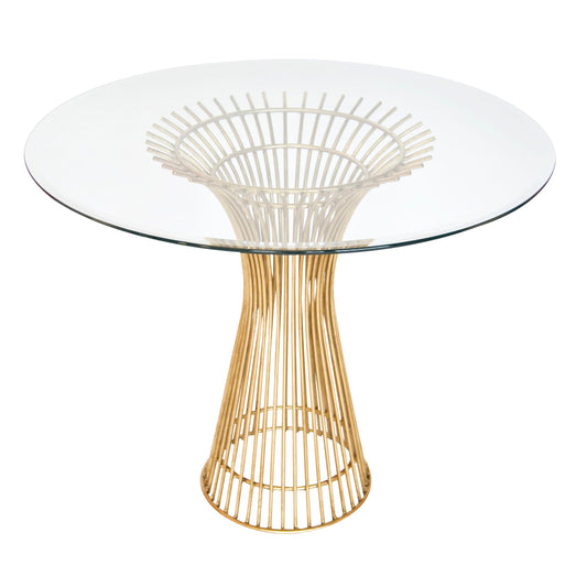 Powell Table Base by Worlds Away in gold leaf. Made from metal, glass in a modern style.