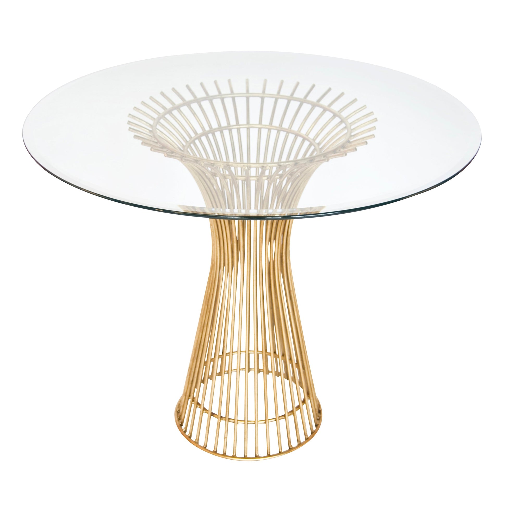 Powell Table Base by Worlds Away in gold leaf. Made from metal, glass in a modern style.