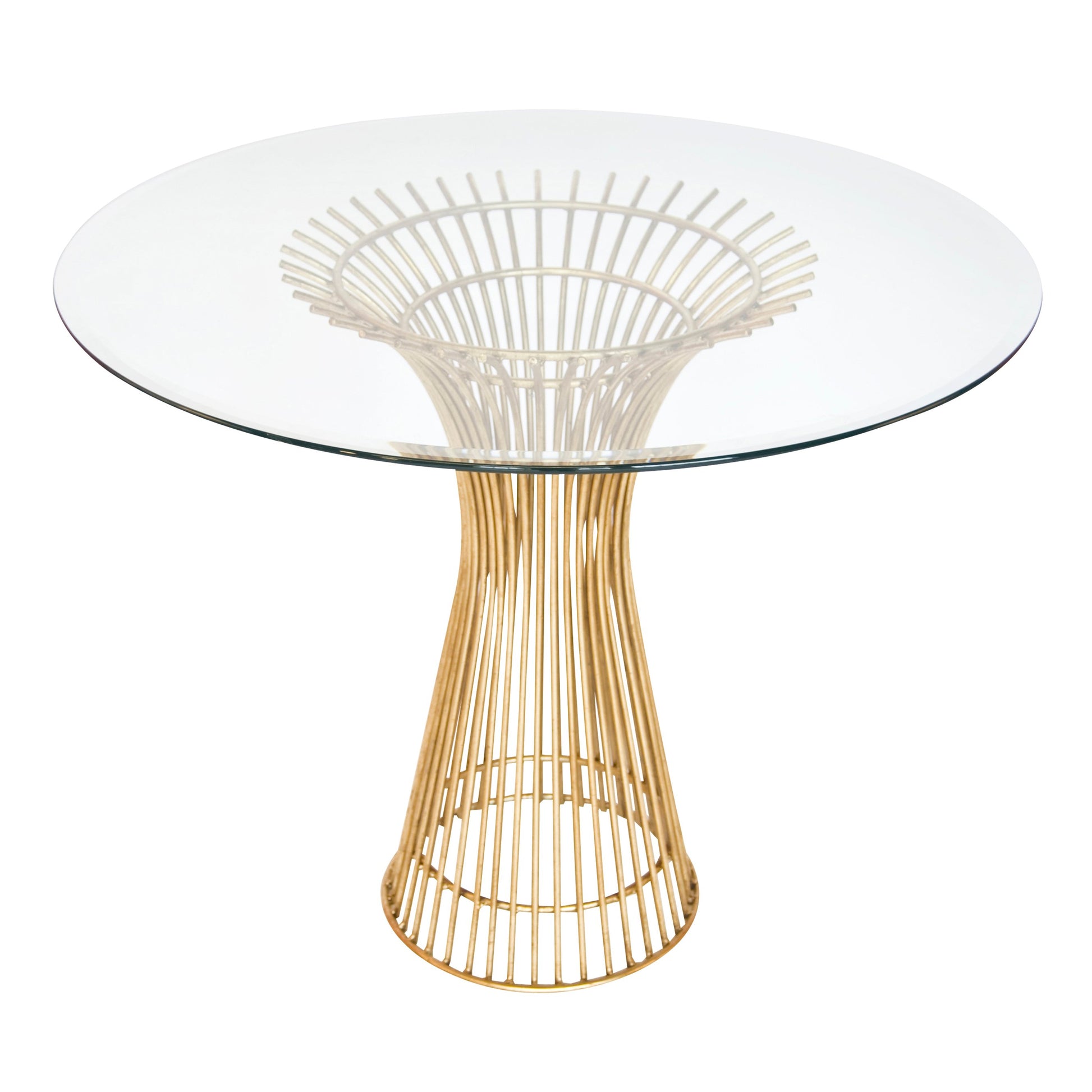 Powell Table Base by Worlds Away in gold leaf. Made from metal, glass in a modern style.