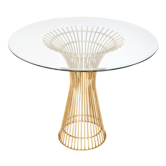 Powell Table Base by Worlds Away in gold leaf. Made from metal, glass in a modern style.