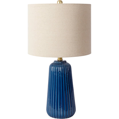 Patras - 31040 by Livabliss in body: blue, shade: white, finial: metallic - brass, harp: metallic - nickel, cord: translucent and glazedbrushed. Made from shade (outside): linen, shade (inside): polyester, body: ceramic, fin