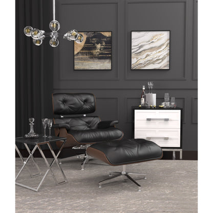 Florence Lounge Chair by Pasargad Home in brown and black. Made from leather wood in a modern style.