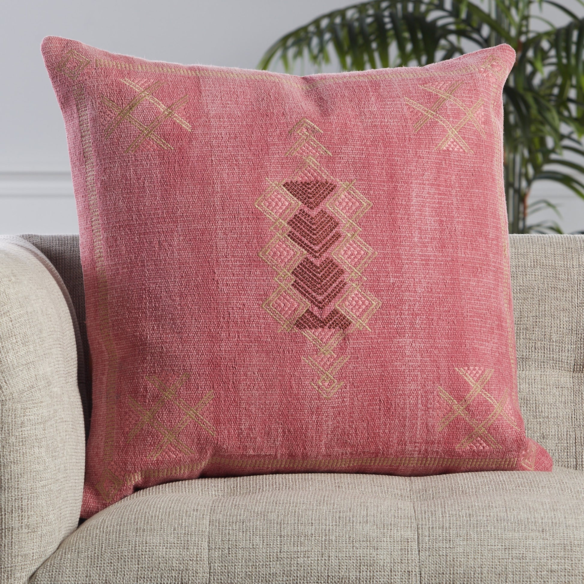 Puebla Shazi Pillow by Jaipur Living in pink, tan. Made from 100% cotton in a eclectic & global style.