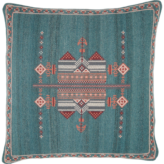 Puebla PUB10 Pillow by Jaipur Living in teal, terracotta. Made from 85% wool 15% cotton in a eclectic & global style.
