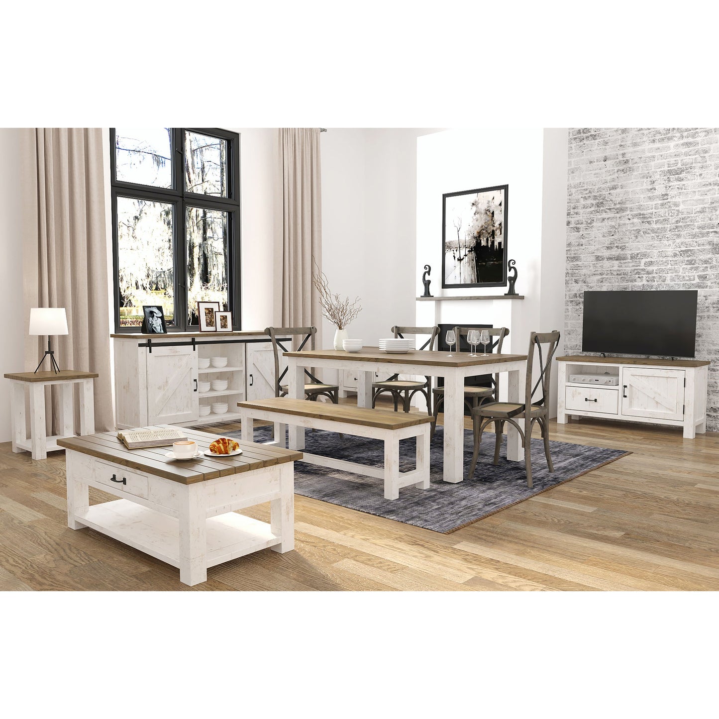 004 SR-818662 | Lifestyle | Provence Sideboard by LH Imports in white, brown. Made from reclaimed pine in a rustic style.