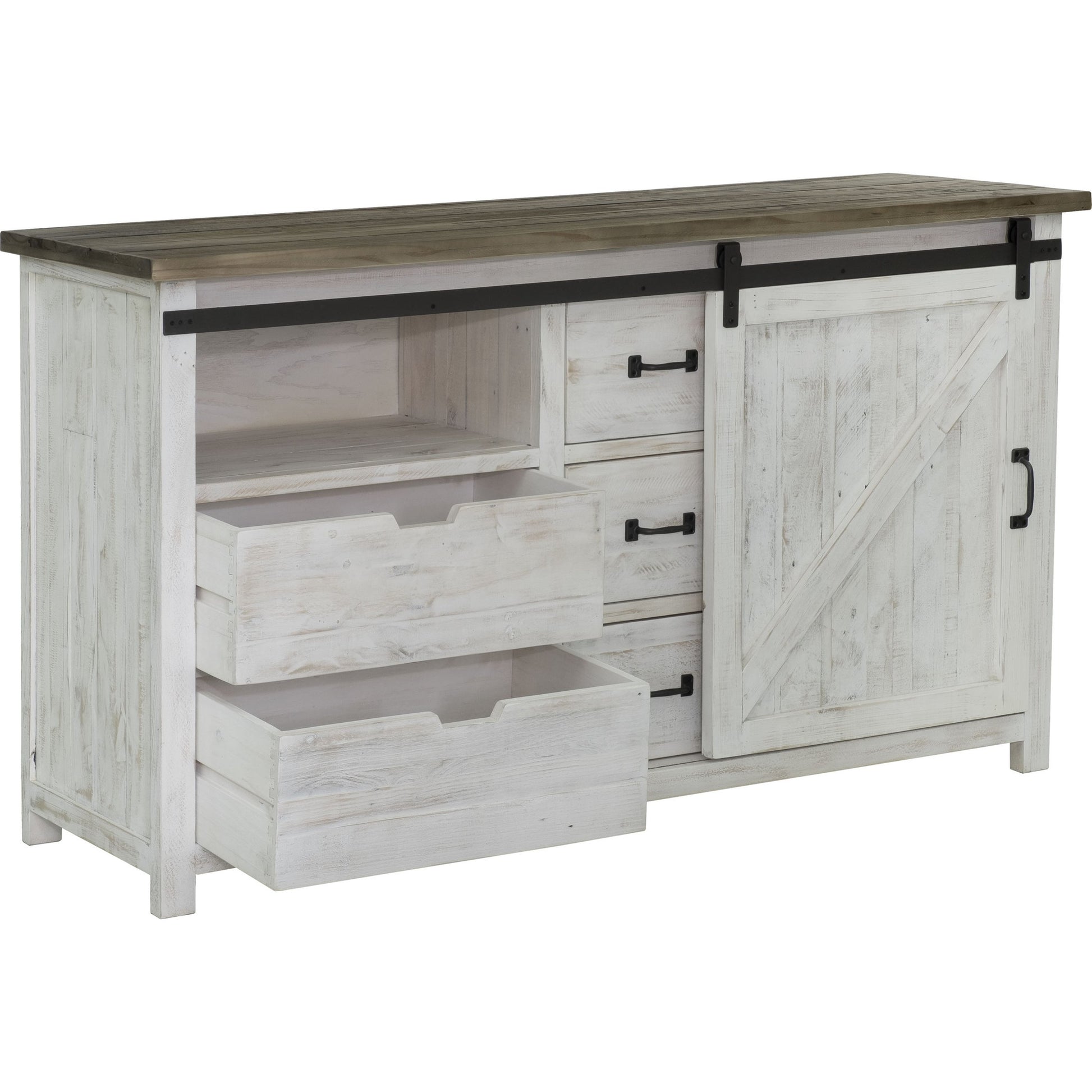 Provence Dresser with 1 Door by LH Imports in white, brown. Made from reclaimed pine in a cottage & farmhouse style.
