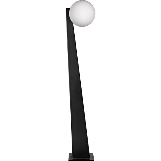 Roy Floor Lamp by Noir in matte black. Made from industrial steel and frosted globes in a modern style.