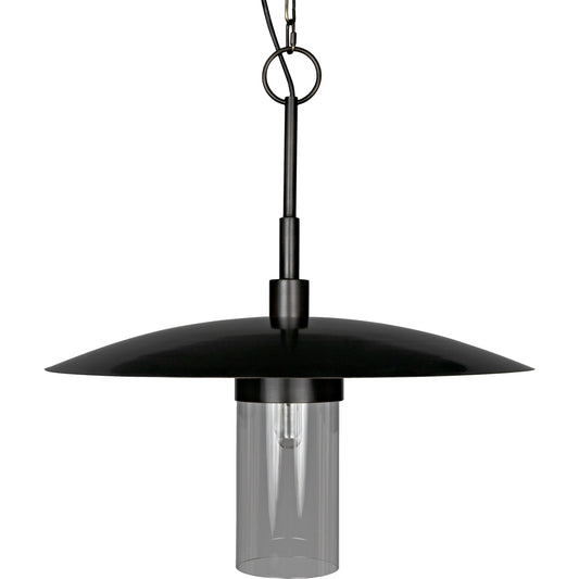 Anton Pendant by Noir in aged brass. Made from industrial steel and glass in a modern style.