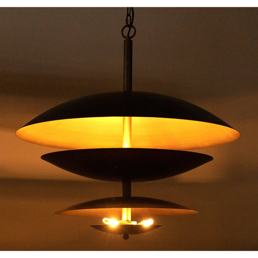 Nora Chandelier by Noir in aged brass. Made from industrial steel in a modern style.