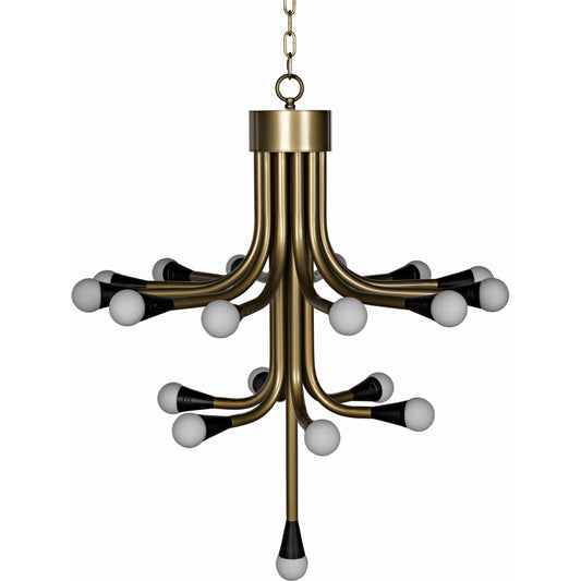 Quinne Chandelier by Noir in aged brass. Made from industrial steel in a modern style.