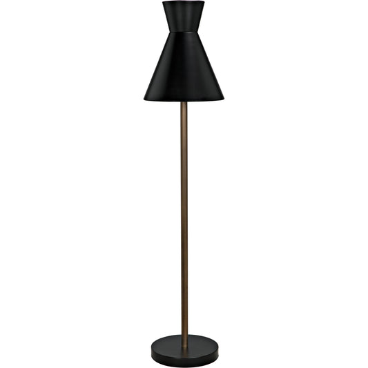 Thinking Cap Floor Lamp by Noir in matte black, aged brass. Made from industrial steel in a modern style.