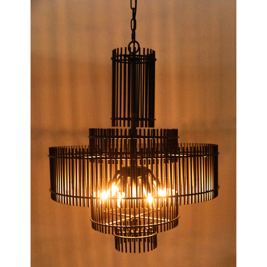 Ghost Chandelier by Noir in matte black. Made from industrial steel in a cottage & farmhouse style.