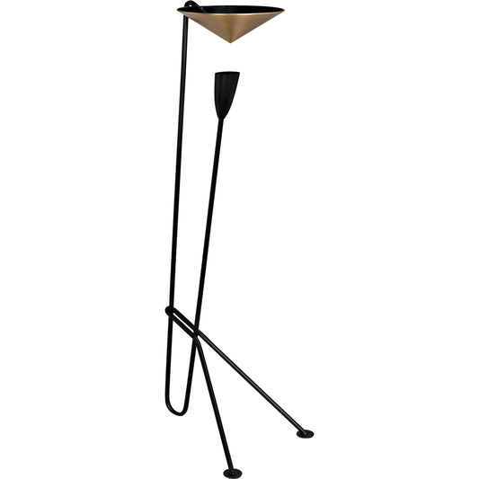 Jetset Floor Lamp by Noir in matte black and antique brass. Made from industrial steel in a modern style.