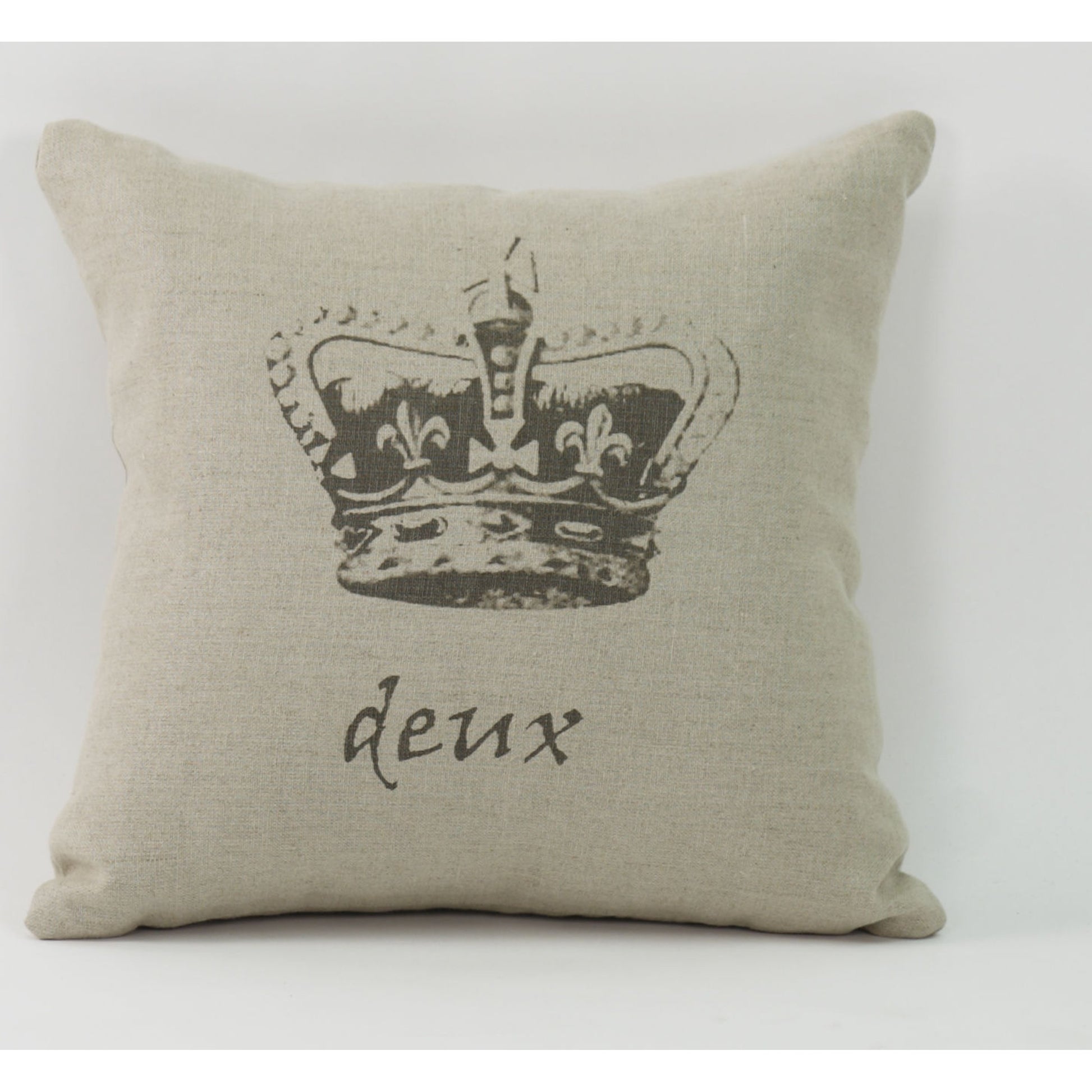 French Deux Crown Pillow by Zentique in natural linen and linen. Made from linen in a cottage & farmhouse style.