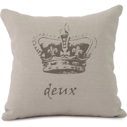 French Deux Crown Pillow by Zentique in natural linen and linen. Made from linen in a cottage & farmhouse style.