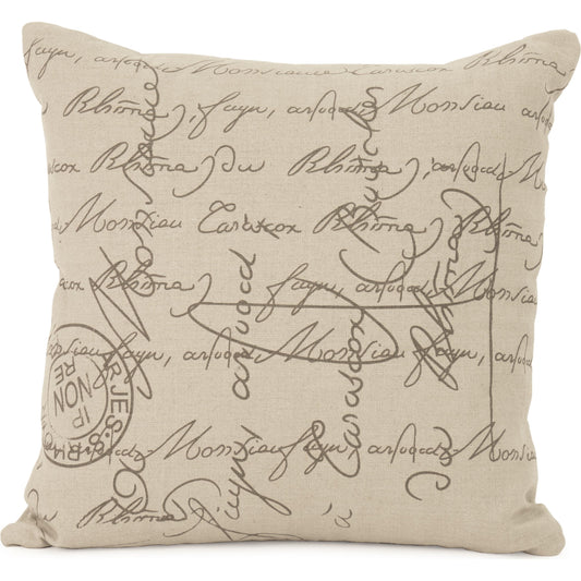 French Script Pillow by Zentique in natural linen and linen. Made from linen in a cottage & farmhouse style.