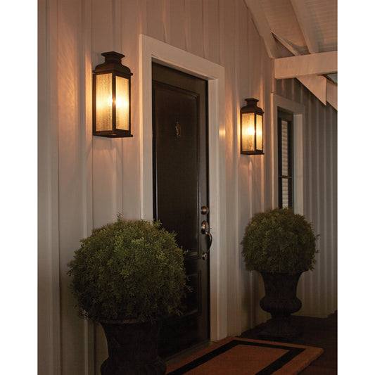 Pediment Outdoor Sconce by Generation Lighting in dark weathered zinc. Made from stainless steel in a traditional style.