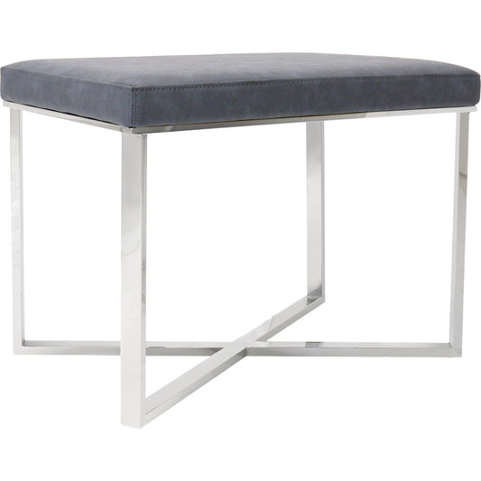 Luxe Rectangle Stool by Pasargad Home in chrome. Made from faux leather in a modern style.