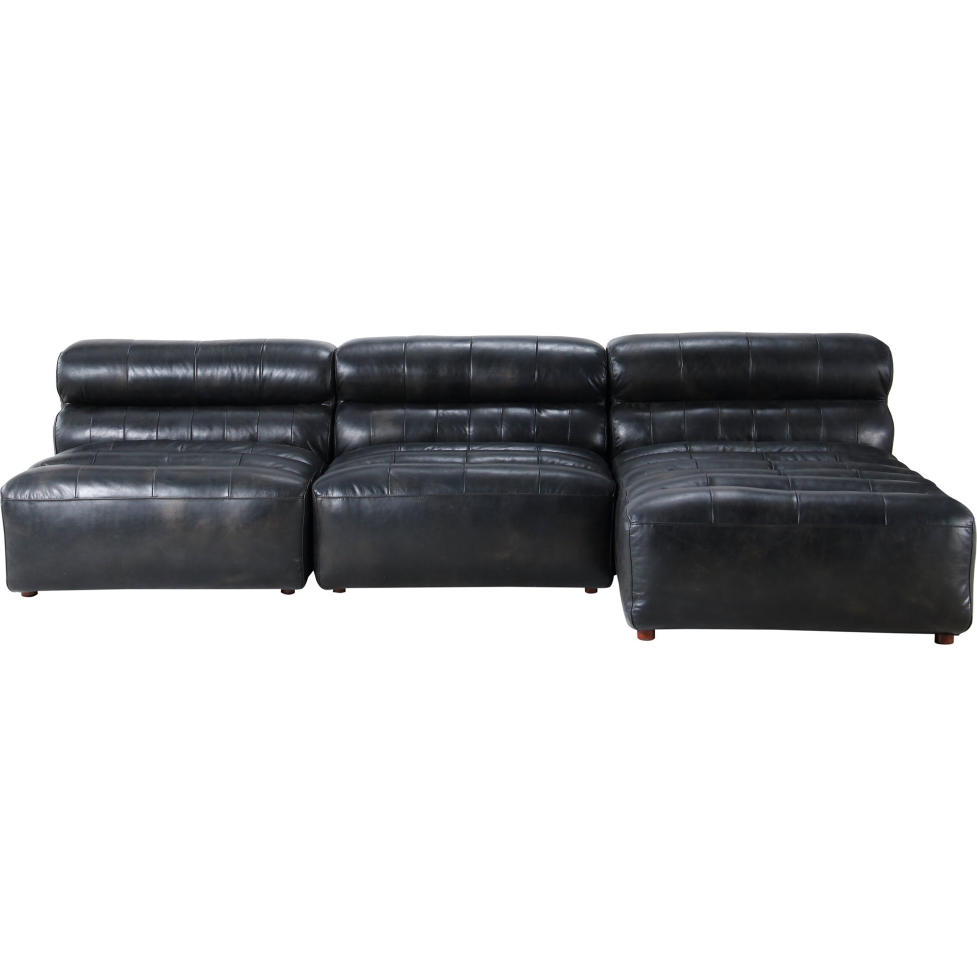 Ramsay Modular Sectional by Moe's Home Collection in brown. Made from upholstery: top-grain buffalo leather, feather, fiber-fill topper foam, solid pine, plywood frame, foam in a modern style.