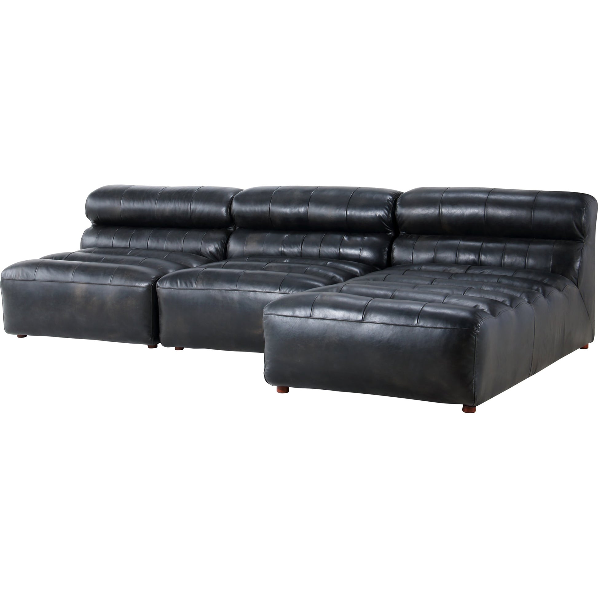 Ramsay Modular Sectional by Moe's Home Collection in brown. Made from upholstery: top-grain buffalo leather, feather, fiber-fill topper foam, solid pine, plywood frame, foam in a modern style.