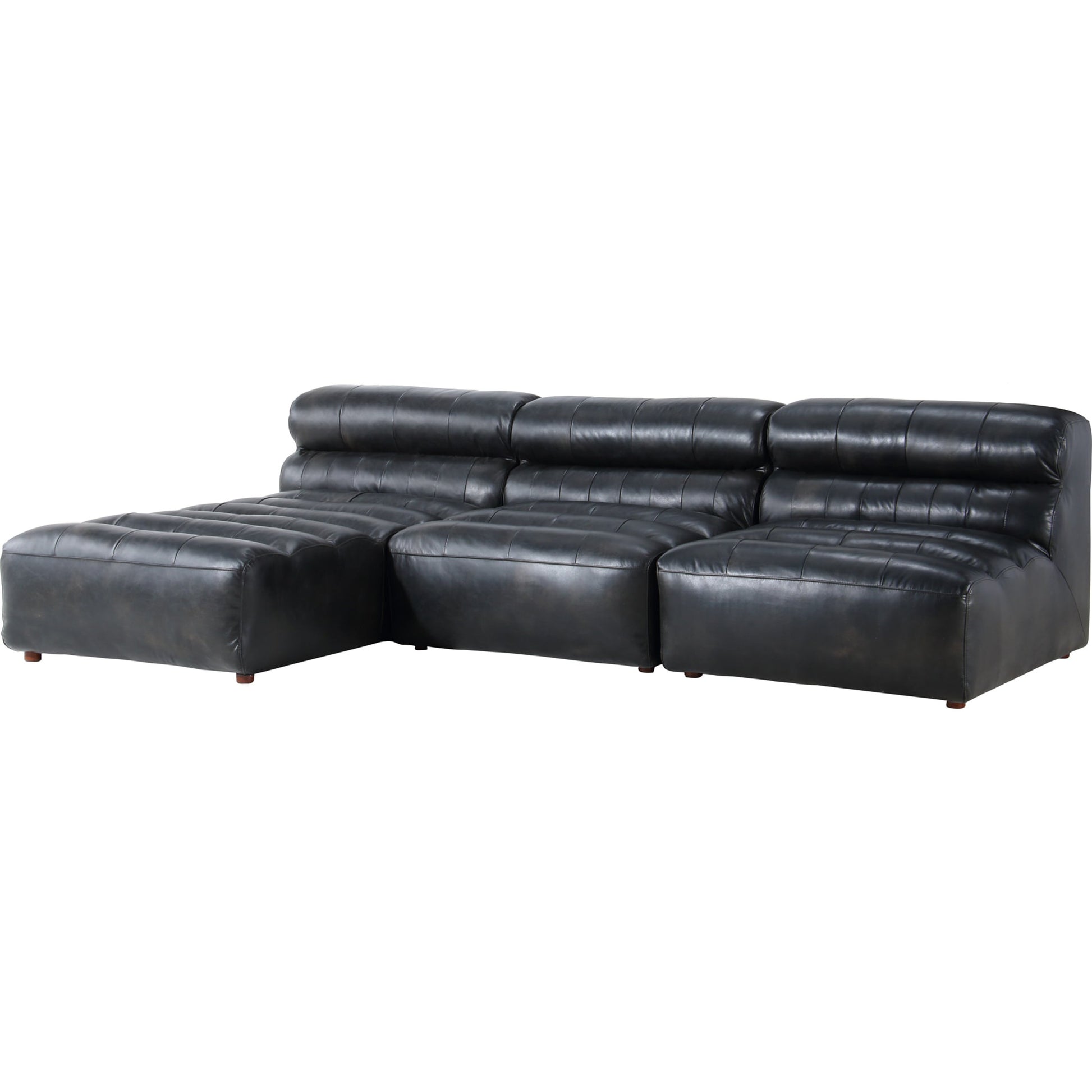 Ramsay Modular Sectional by Moe's Home Collection in brown. Made from upholstery: top-grain buffalo leather, feather, fiber-fill topper foam, solid pine, plywood frame, foam in a modern style.