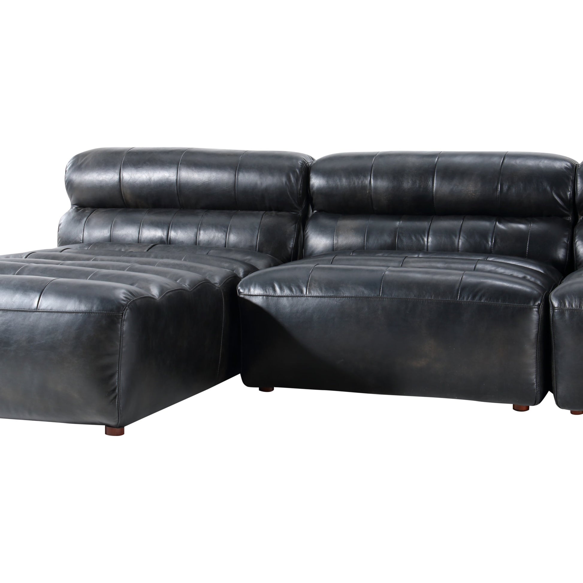 Ramsay Modular Sectional by Moe's Home Collection in brown. Made from upholstery: top-grain buffalo leather, feather, fiber-fill topper foam, solid pine, plywood frame, foam in a modern style.