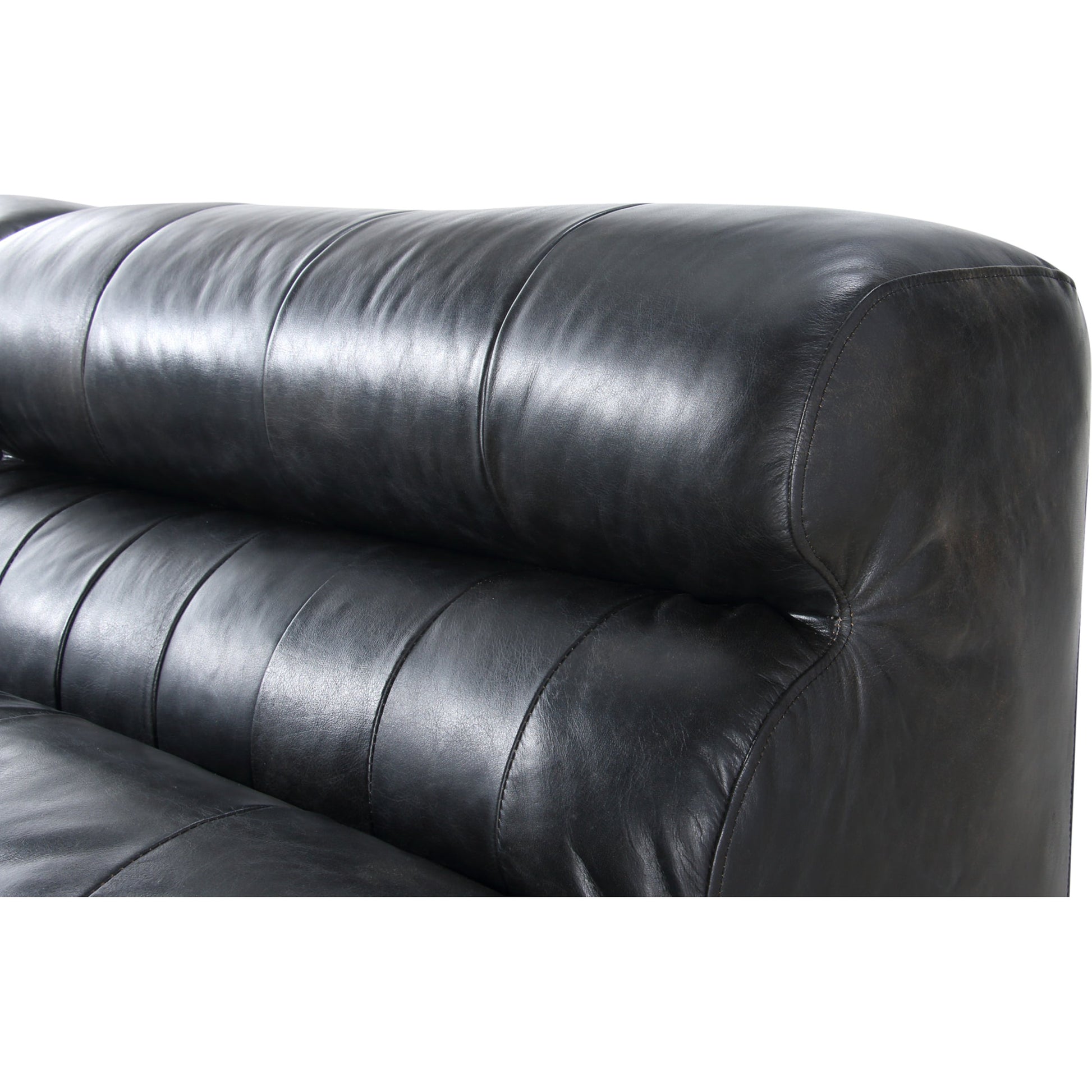 Ramsay Modular Sectional by Moe's Home Collection in brown. Made from upholstery: top-grain buffalo leather, feather, fiber-fill topper foam, solid pine, plywood frame, foam in a modern style.