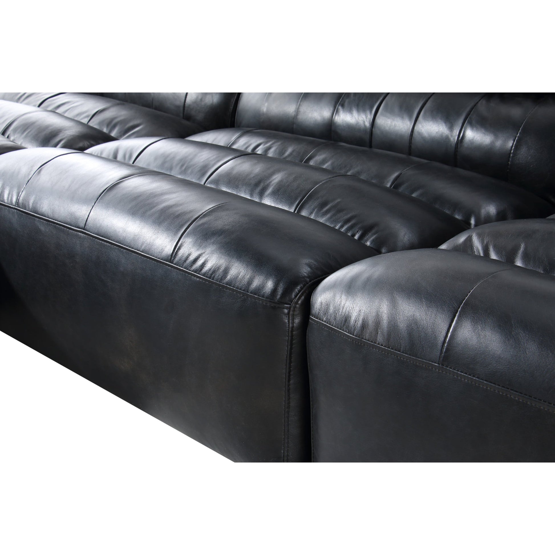 Ramsay Modular Sectional by Moe's Home Collection in brown. Made from upholstery: top-grain buffalo leather, feather, fiber-fill topper foam, solid pine, plywood frame, foam in a modern style.