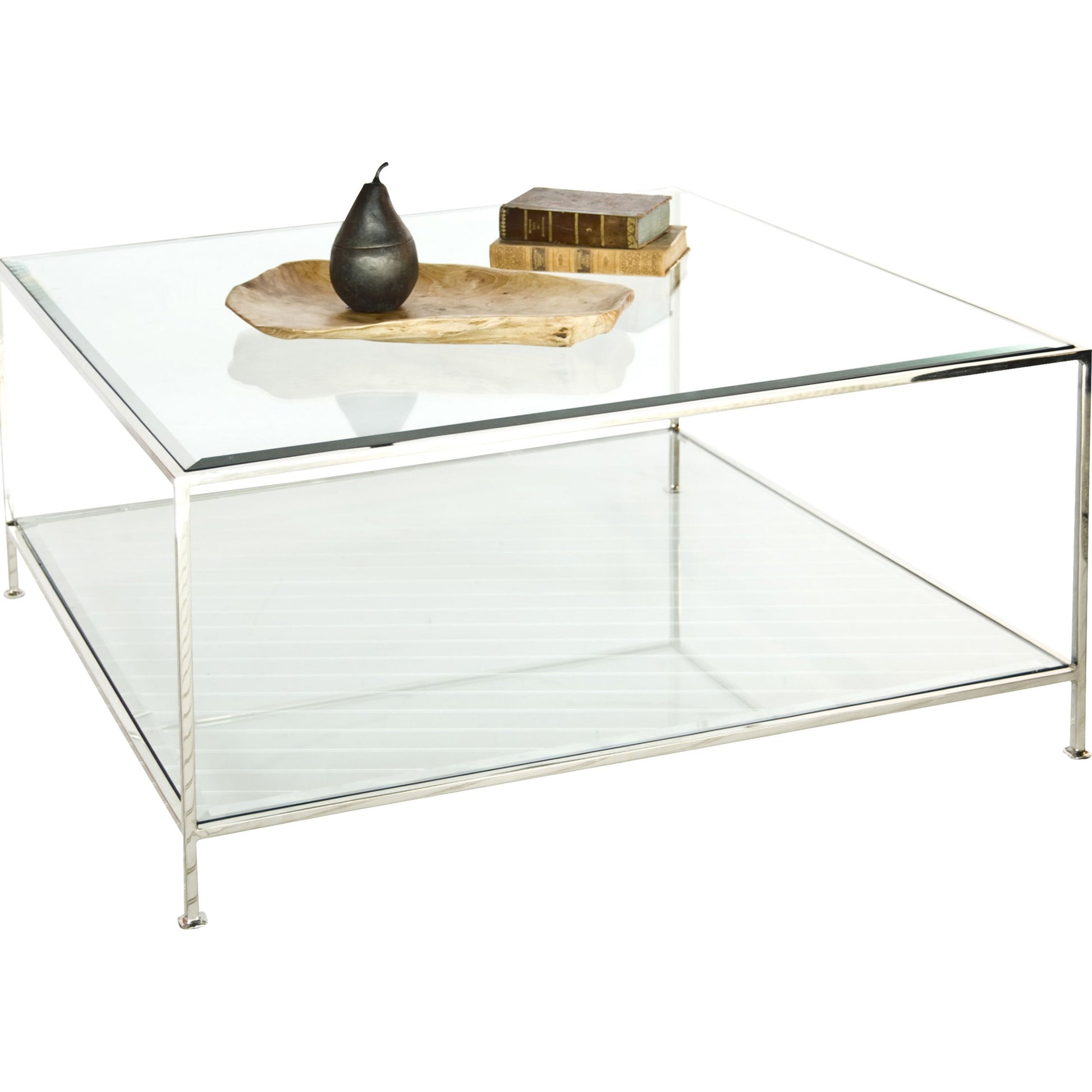 Quadro Square Coffee Table by Worlds Away in gold. Made from metal, glass in a transitional style.