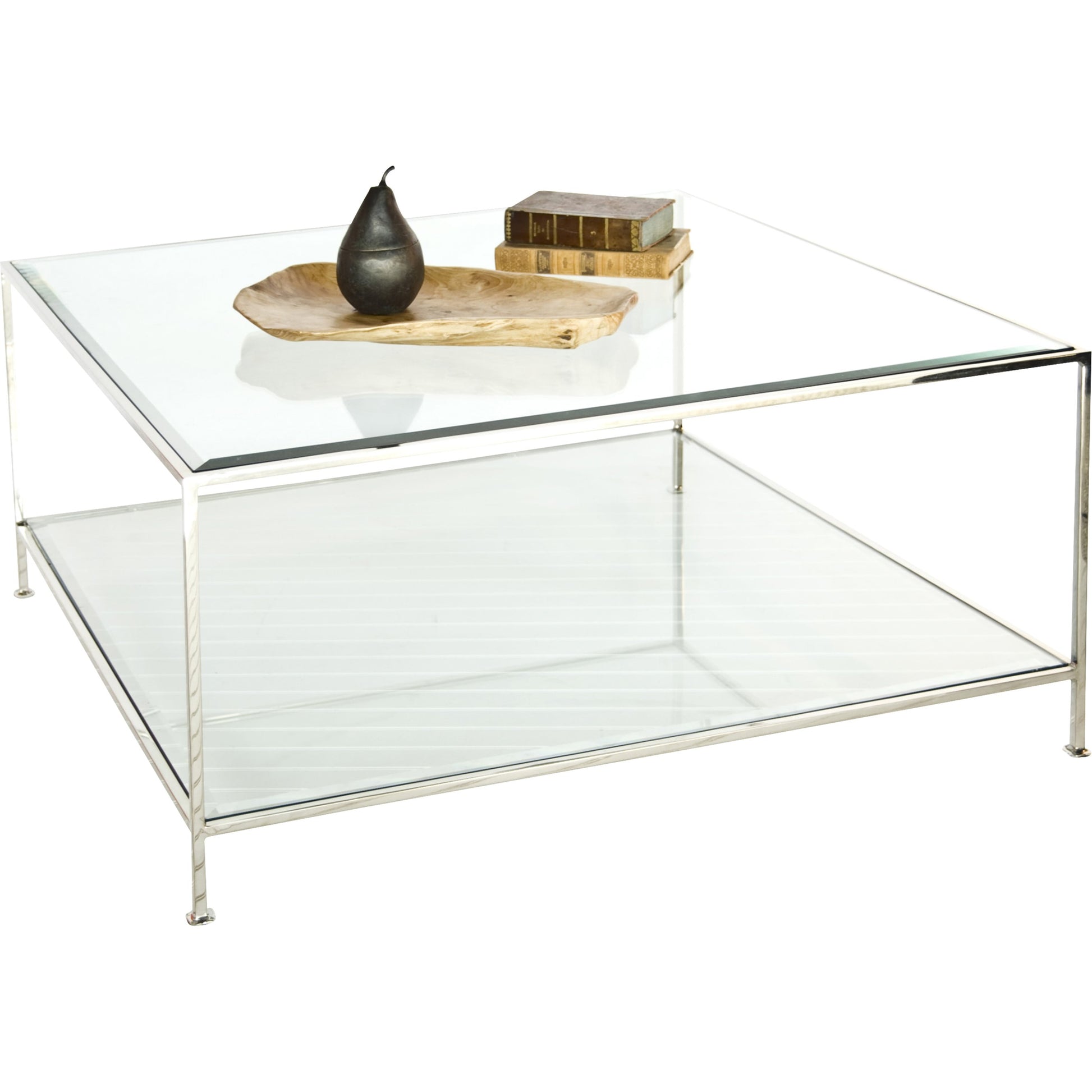 Quadro Square Coffee Table by Worlds Away in gold. Made from metal, glass in a transitional style.