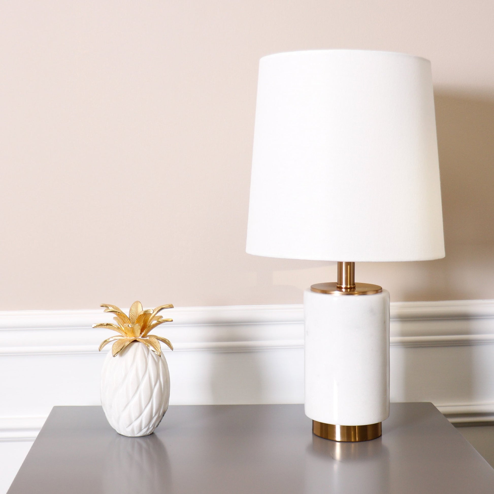 Leon Table Lamp by Pasargad Home in gold and white, gold. Made from marble in a transitional style.