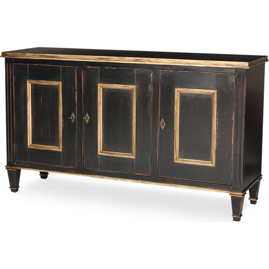 Louis XVI Buffet by Sarreid Ltd. in black, gold and powder black w/gold finish. Made from wood in a traditional style.