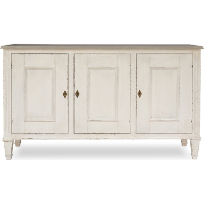 Louis XVI Sideboard by Sarreid Ltd. in ivory, grey and white/white base gray quartz top. Made from wood in a traditional style.