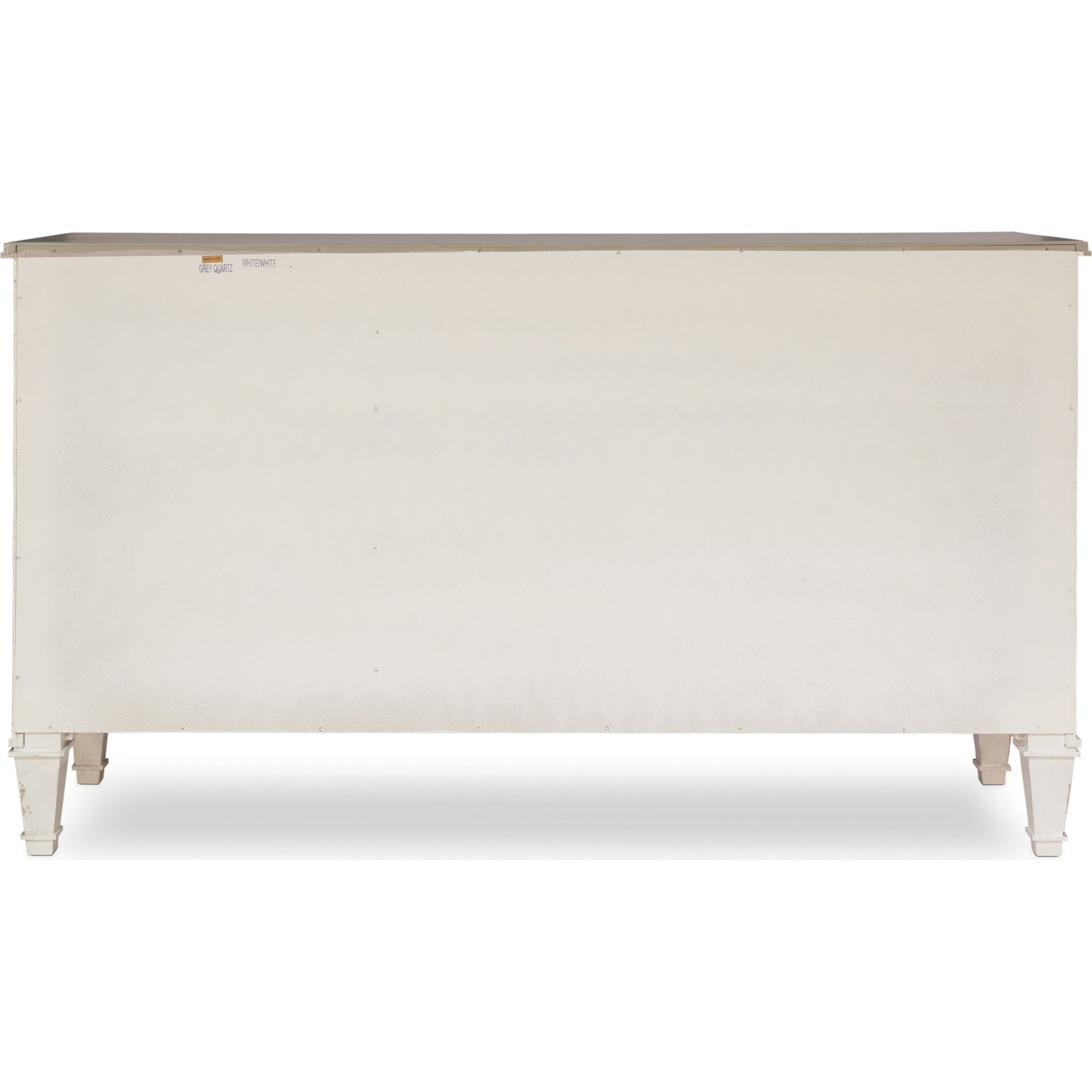 Louis XVI Sideboard by Sarreid Ltd. in ivory, grey and white/white base gray quartz top. Made from wood in a traditional style.