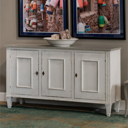 Louis XVI Sideboard by Sarreid Ltd. in ivory, grey and white/white base gray quartz top. Made from wood in a traditional style.