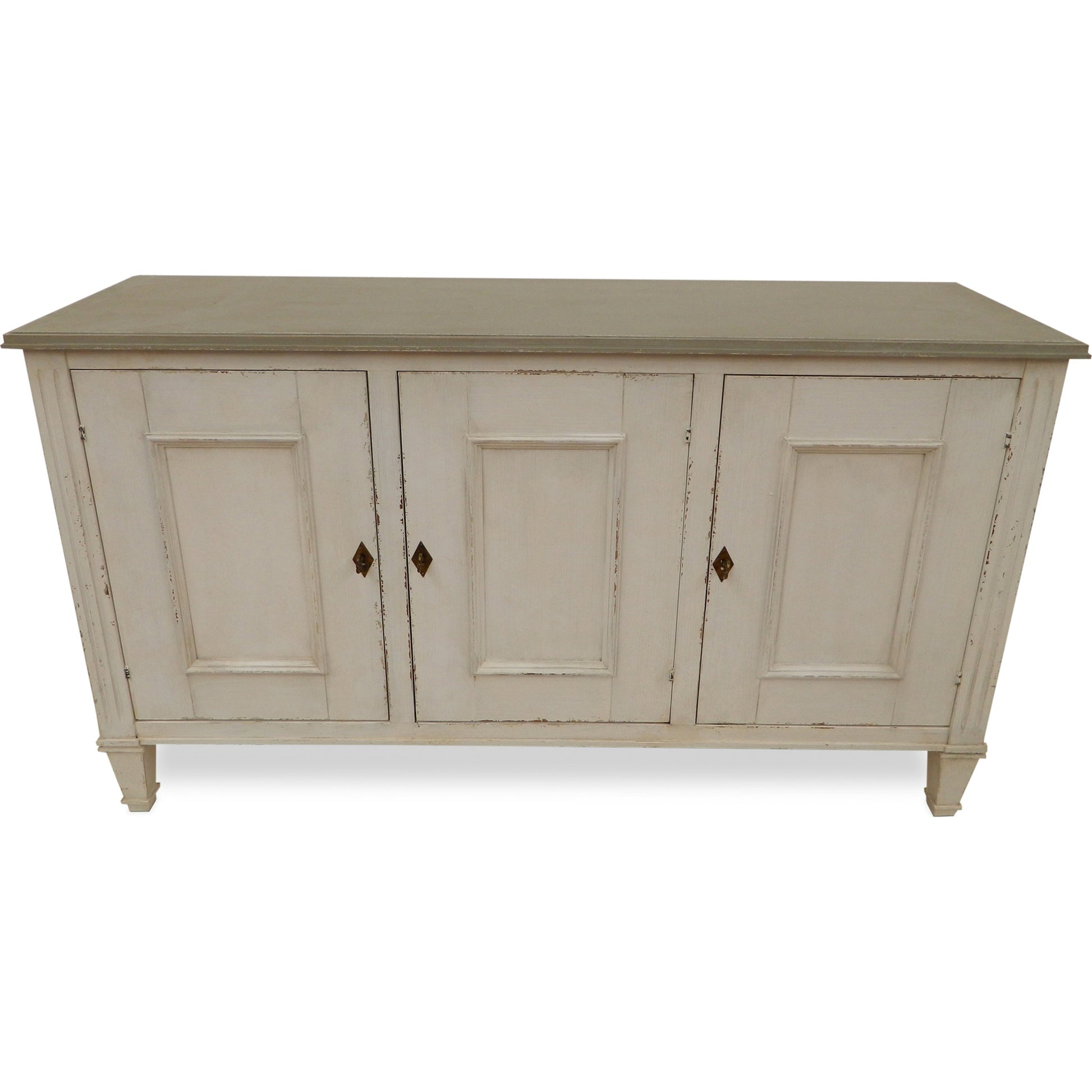 Louis XVI Sideboard by Sarreid Ltd. in ivory, grey and white/white base gray quartz top. Made from wood in a traditional style.