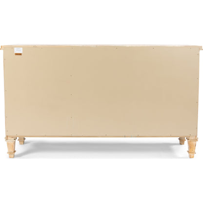 Louis XVI Sideboard by Sarreid Ltd. in ivory, grey and white/white base gray quartz top. Made from wood in a traditional style.