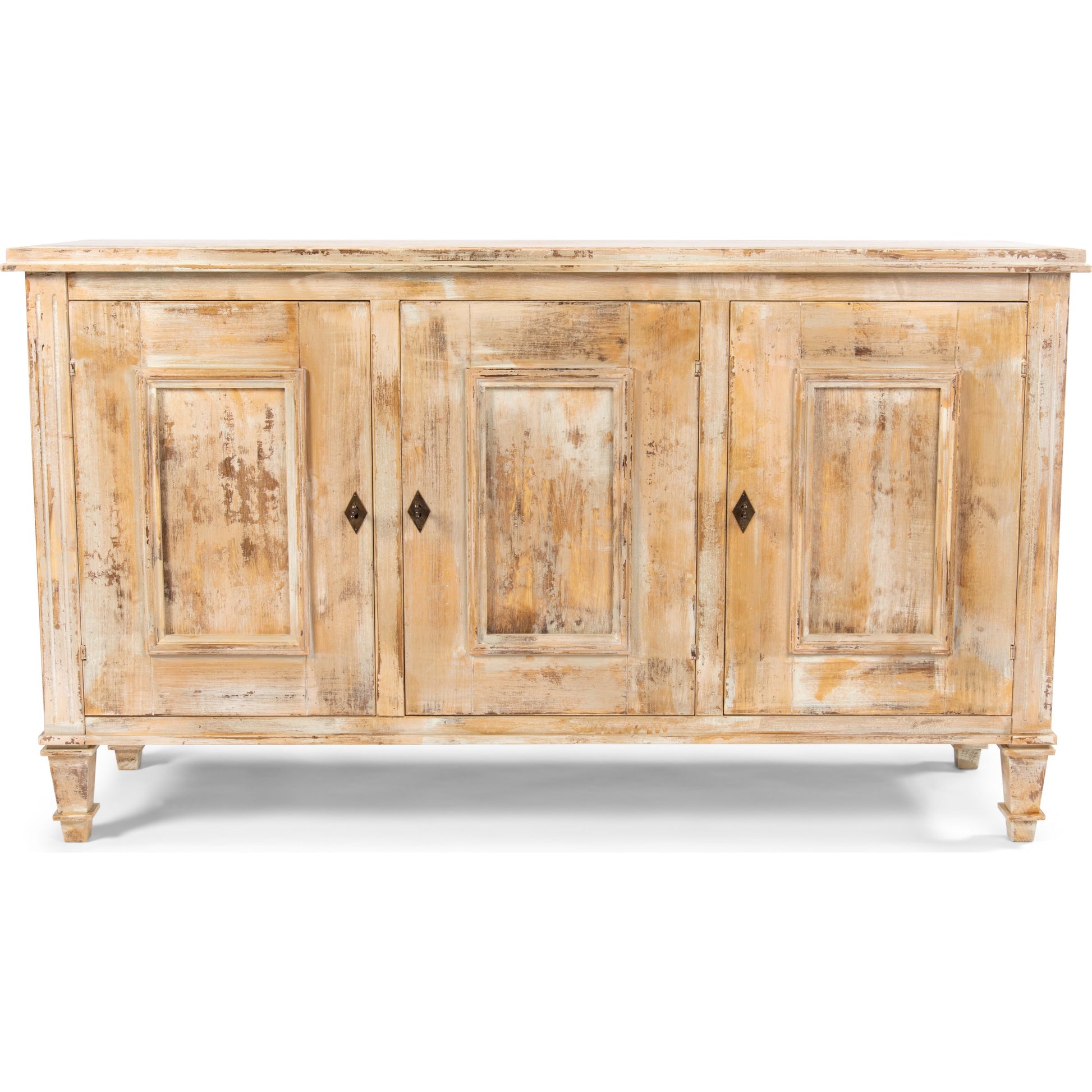Louis XVI Sideboard by Sarreid Ltd. in ivory, grey and white/white base gray quartz top. Made from wood in a traditional style.