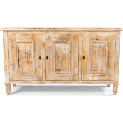 Louis XVI Sideboard by Sarreid Ltd. in ivory, grey and white/white base gray quartz top. Made from wood in a traditional style.