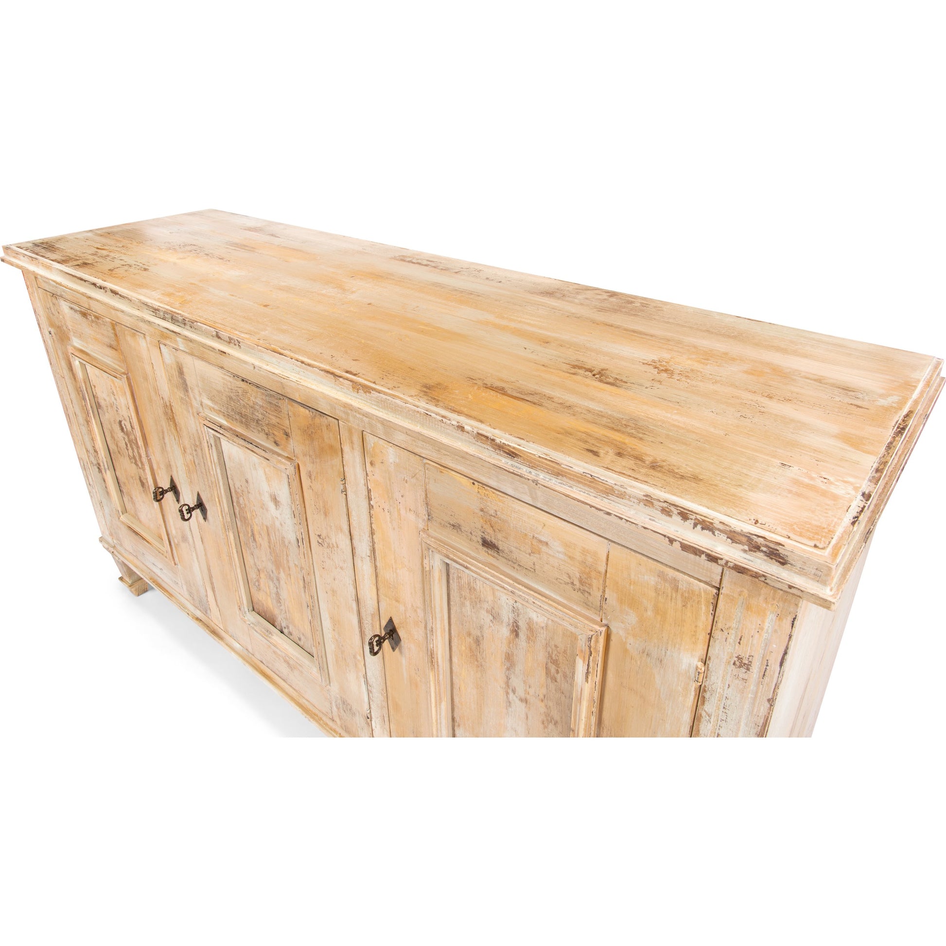 Louis XVI Sideboard by Sarreid Ltd. in ivory, grey and white/white base gray quartz top. Made from wood in a traditional style.