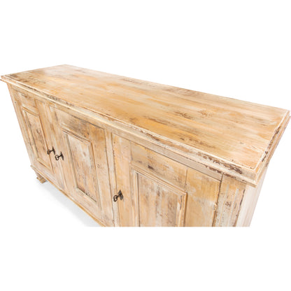 Louis XVI Sideboard by Sarreid Ltd. in ivory, grey and white/white base gray quartz top. Made from wood in a traditional style.